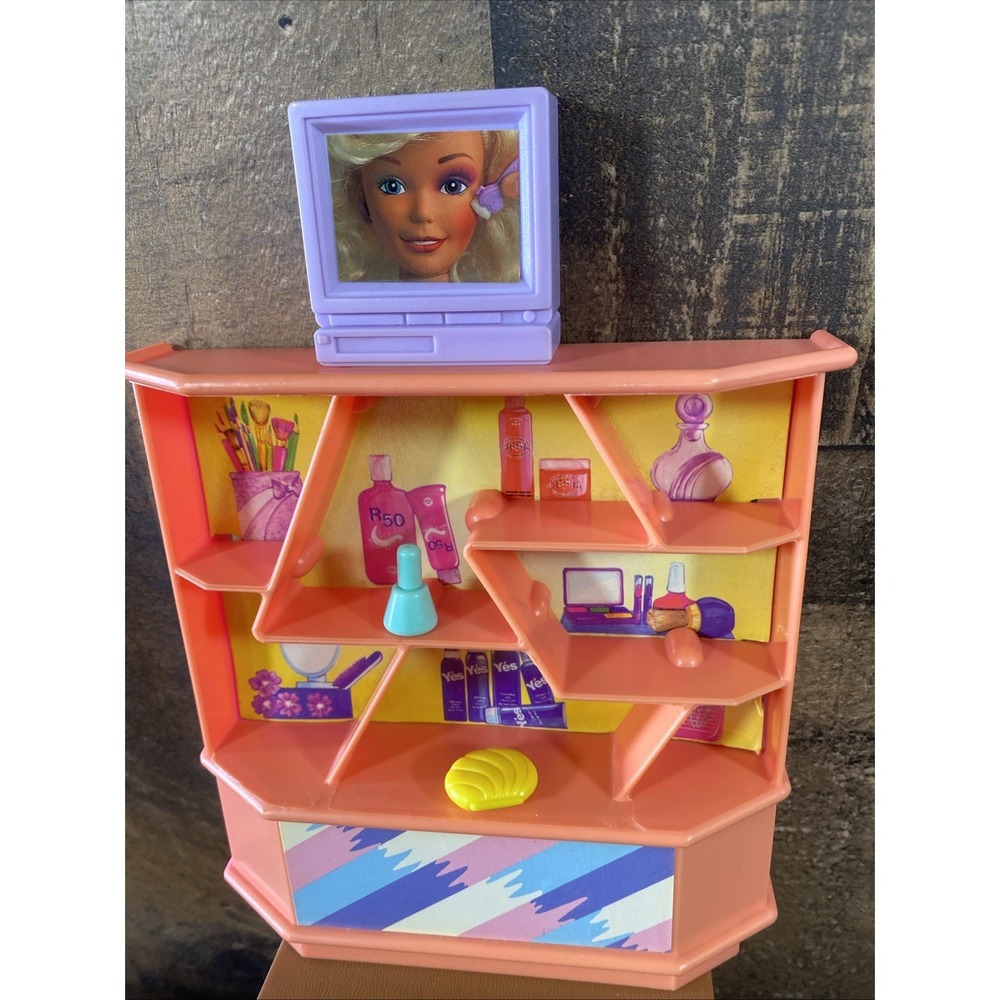 Vintage 1990 Barbie Beauty Center Playset #7397 Mattel Arco Pink Vanity + 3 Accs